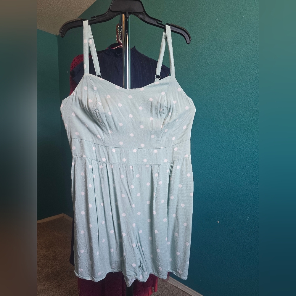 Torrid Light Green Romper with White Dots